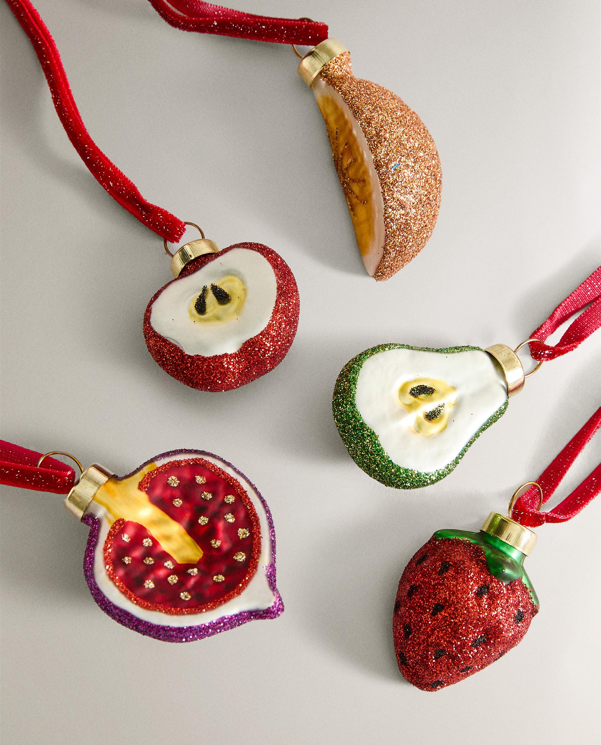 SET OF GLASS FRUIT TREE DECORATIONS (SET OF 5)