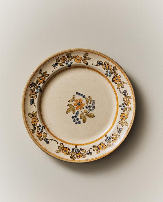 PLATO POSTRE TERRACOTA FLORAL