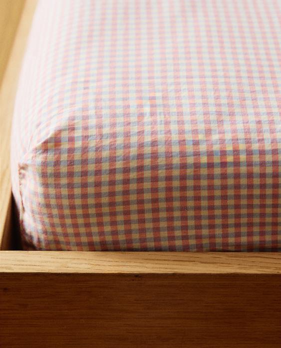 KIDS' GINGHAM COTTON FITTED SHEET KIDS' GINGHAM COTTON FITTED SHEET