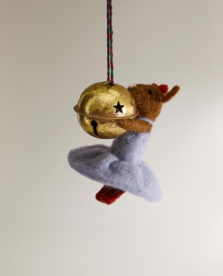 MOUSE AND SLEIGH BELL WOOL CHRISTMAS TREE DECORATION