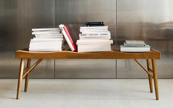 WOOD AND RATTAN BENCH