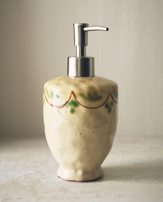 PORTA-SABONETE LÍQUIDO DE CERÂMICA PINTADA