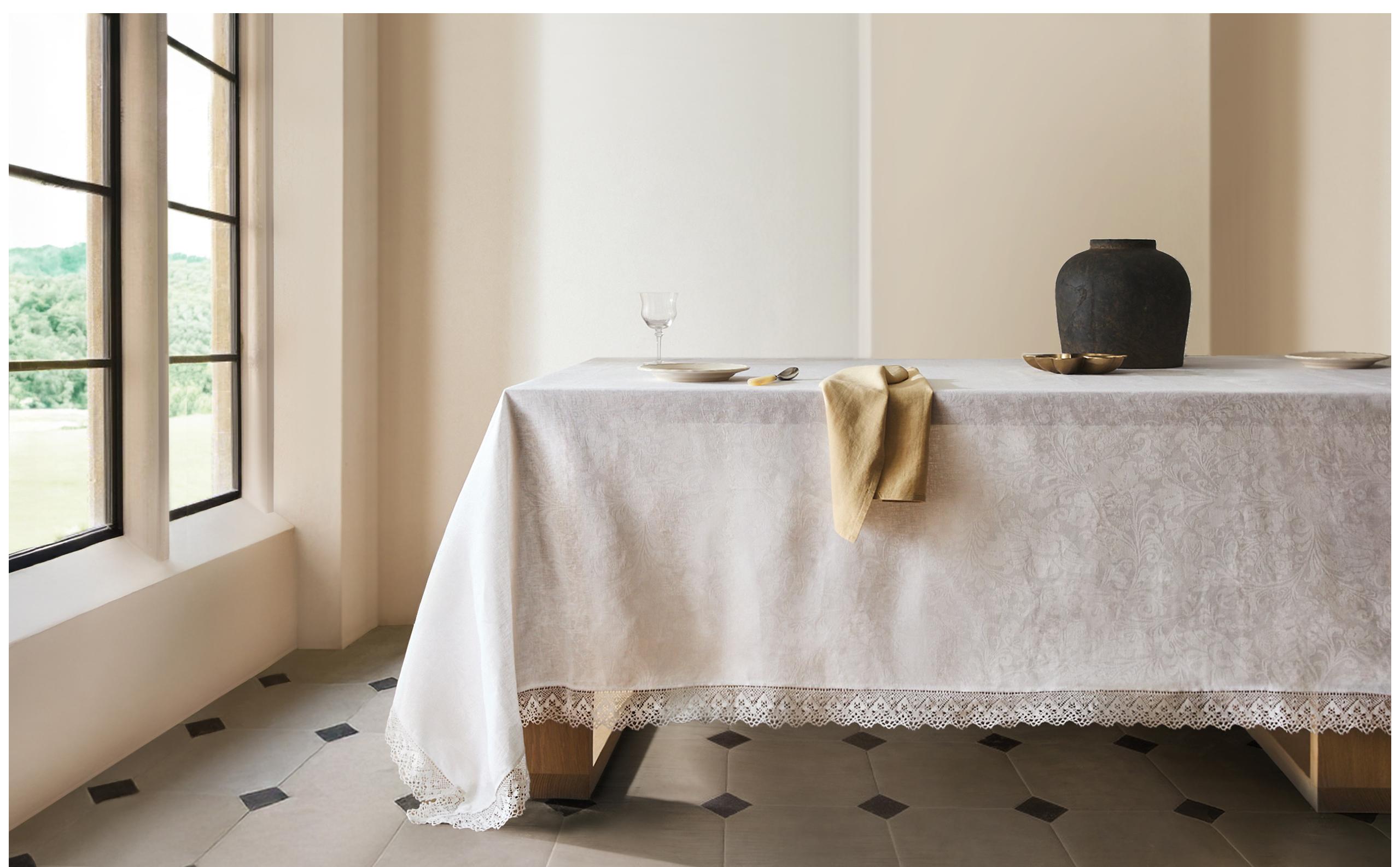 LINEN JACQUARD TABLECLOTH WITH LACE TRIM product thumbnail 3