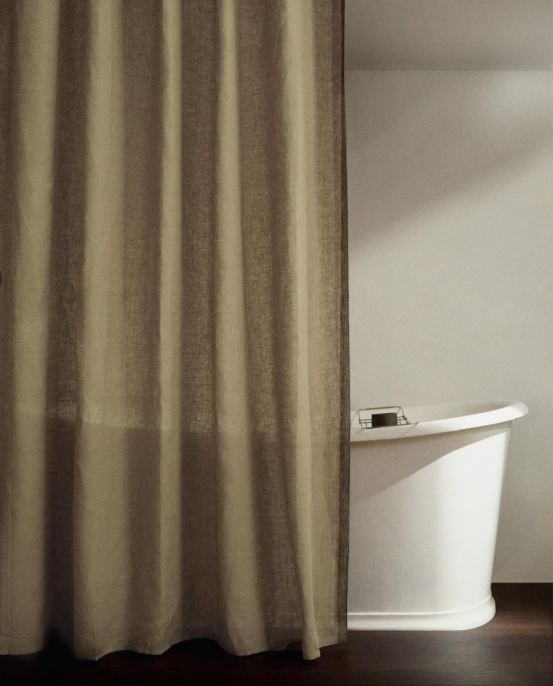 LINEN SHOWER CURTAIN WITH SIDE STRIPES | Zara Home United States of America