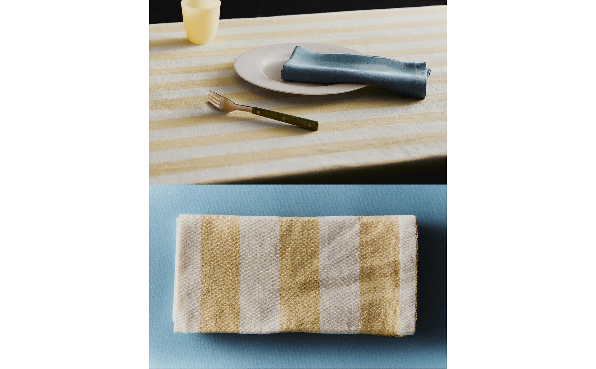 GESTREIFTE TISCHWÄSCHE UND BESTECK