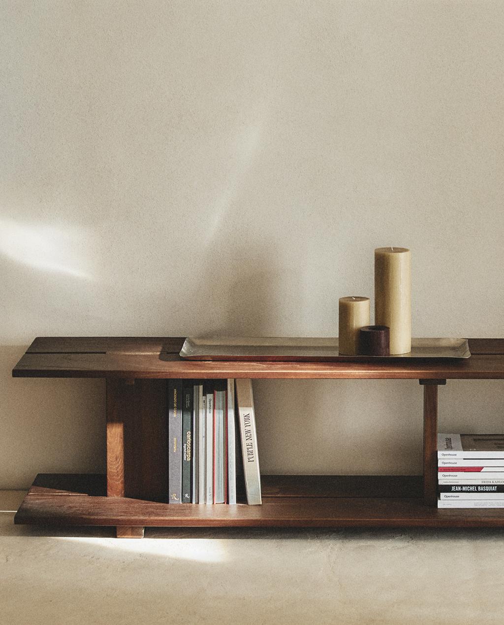 ESTANTE DE MADEIRA DE OLMO COM DUAS PRATELEIRAS