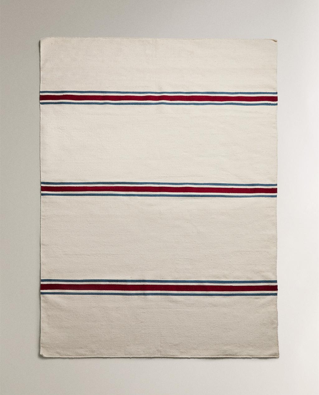 COTTON WOOL AREA RUG WITH IRREGULAR STRIPES