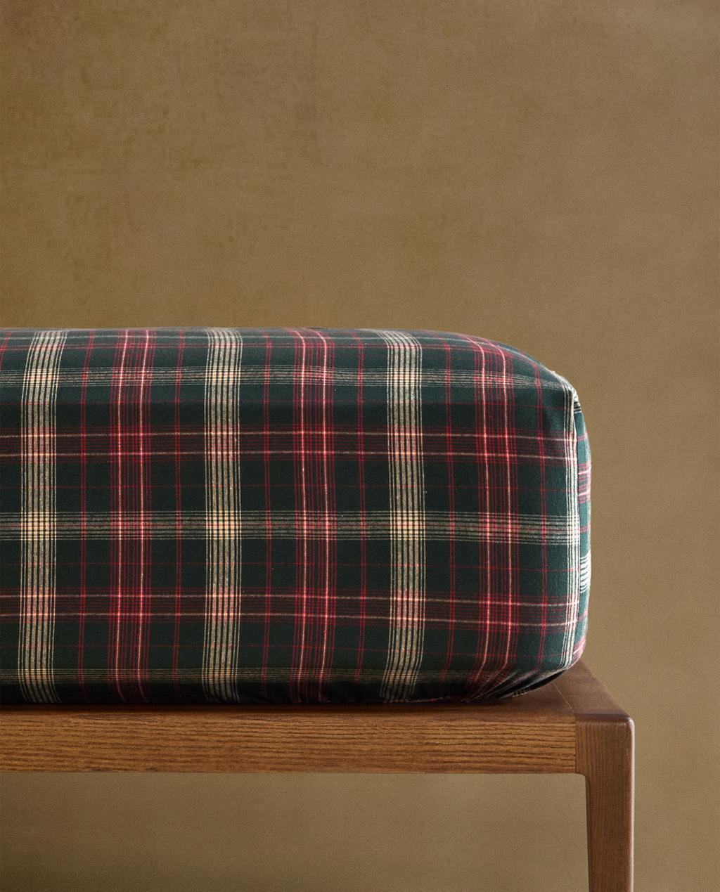 CHRISTMAS TARTAN CHECK FLANNEL FITTED SHEET