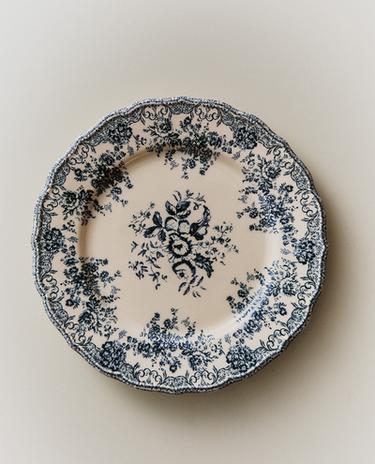 ASSIETTE PLATE FAÏENCE IMPRIMÉ FLEURS