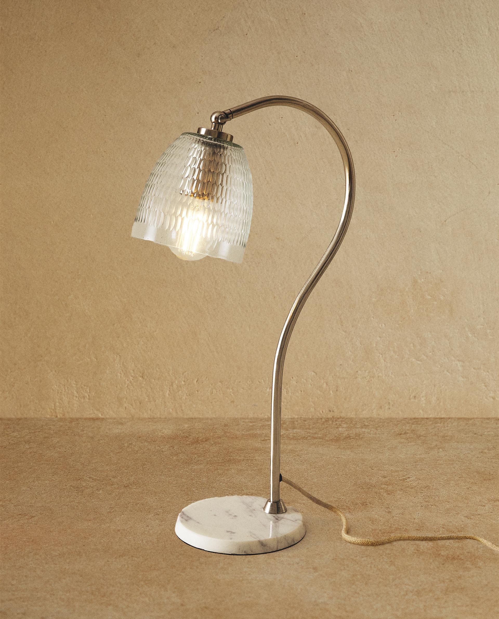 TABLE LAMP WITH MARBLE BASE AND GLASS SHADE