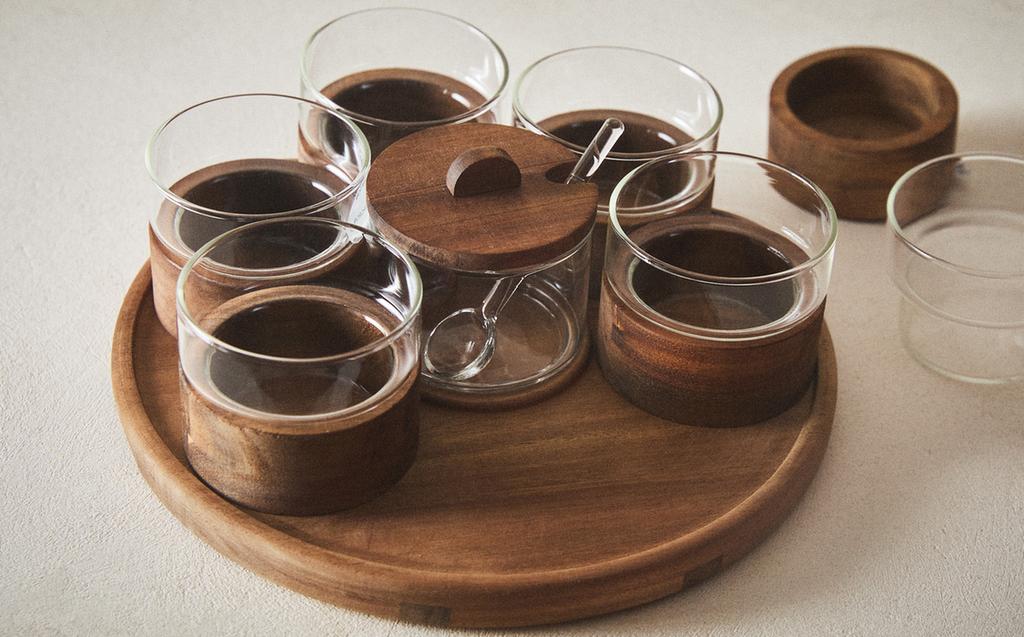 AHŞAP TABANLI BARDAK VE ŞEKERLİK SETİ