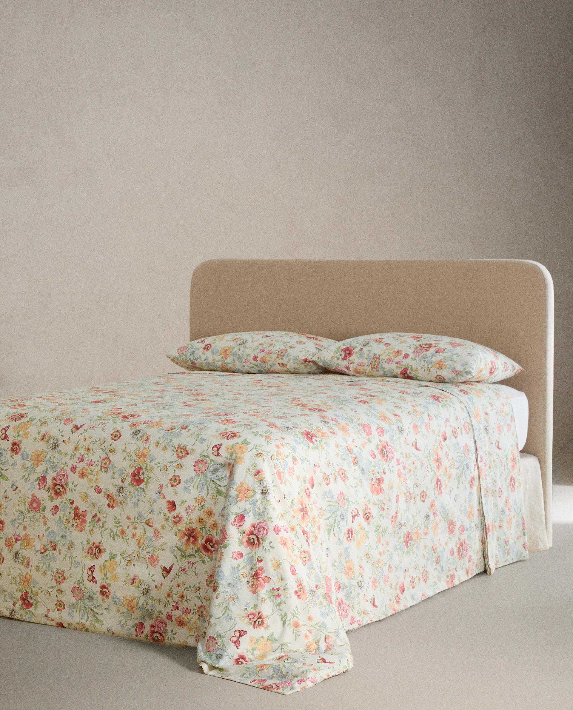 ZARA  フラワープリント ベットシーツ・カバー フラワープリント サテンデュべカバー | Zara Home 日本/Japan