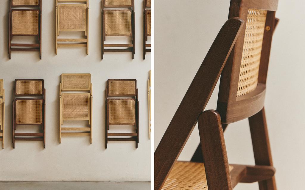 RATTAN AND WOOD FOLDING CHAIR