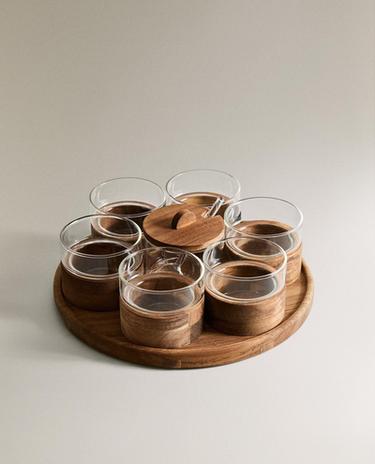 AHŞAP TABANLI BARDAK VE ŞEKERLİK SETİ