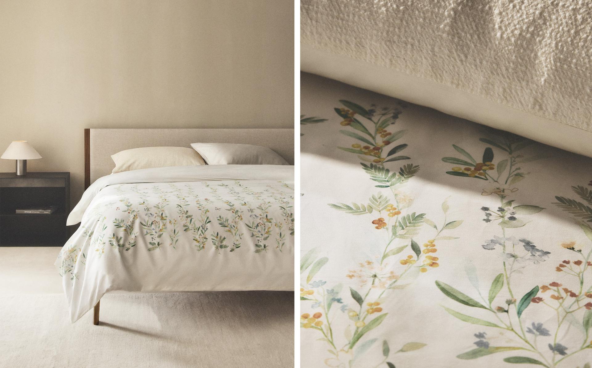 HOUSSE DE COUETTE SATIN FEUILLES ET FLEURS HOUSSE DE COUETTE SATIN FEUILLES ET FLEURS
