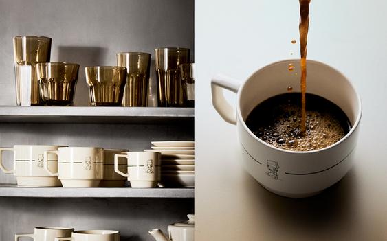 STONEWARE CAFE TABLEWARE AND RAISED-DESIGN GLASS TUMBLERS