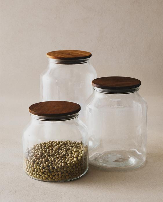 ACACIA WOOD AND GLASS STORAGE JAR