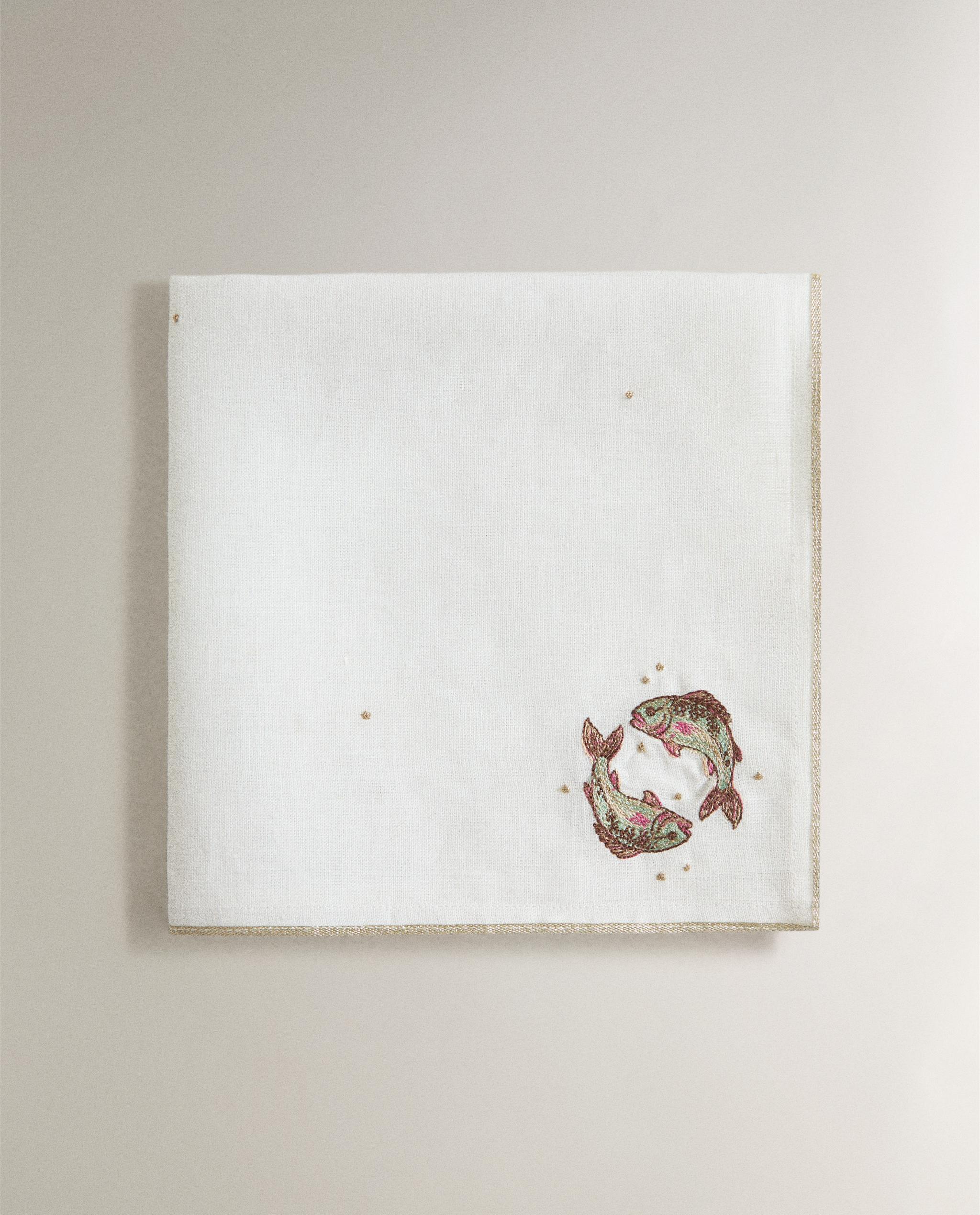 PISCES EMBROIDERED LINEN NAPKIN | MARISA BERENSON product thumbnail 5