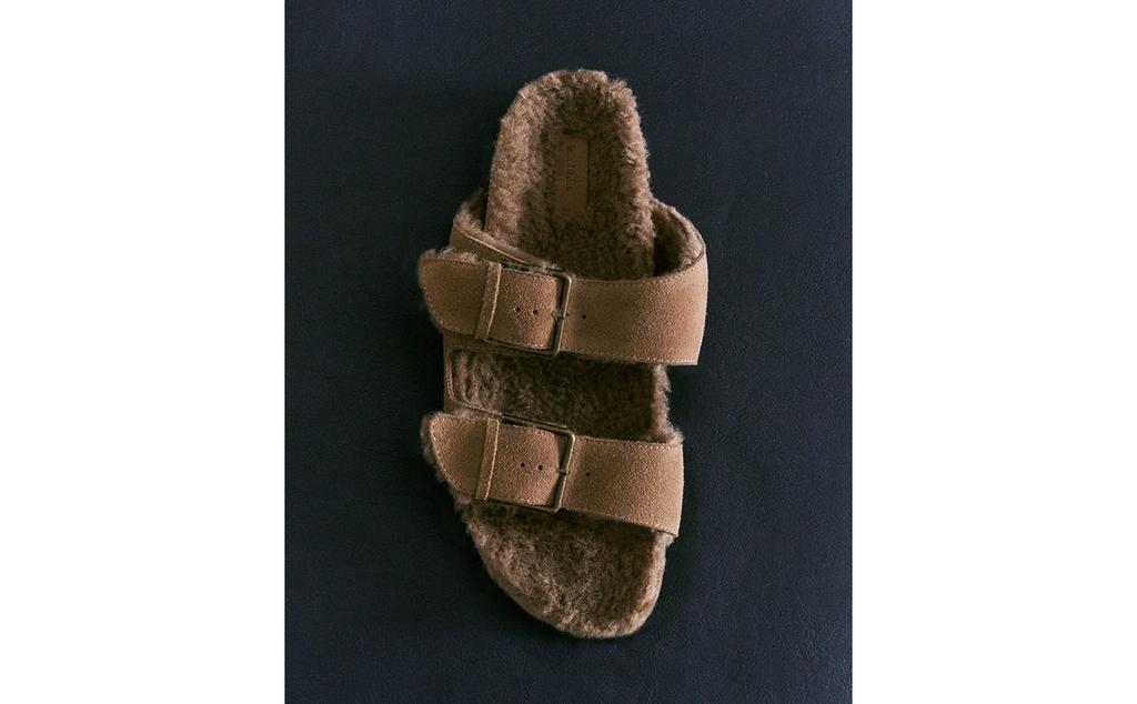 WARM SPLIT LEATHER DOUBLE-BUCKLE SANDALS