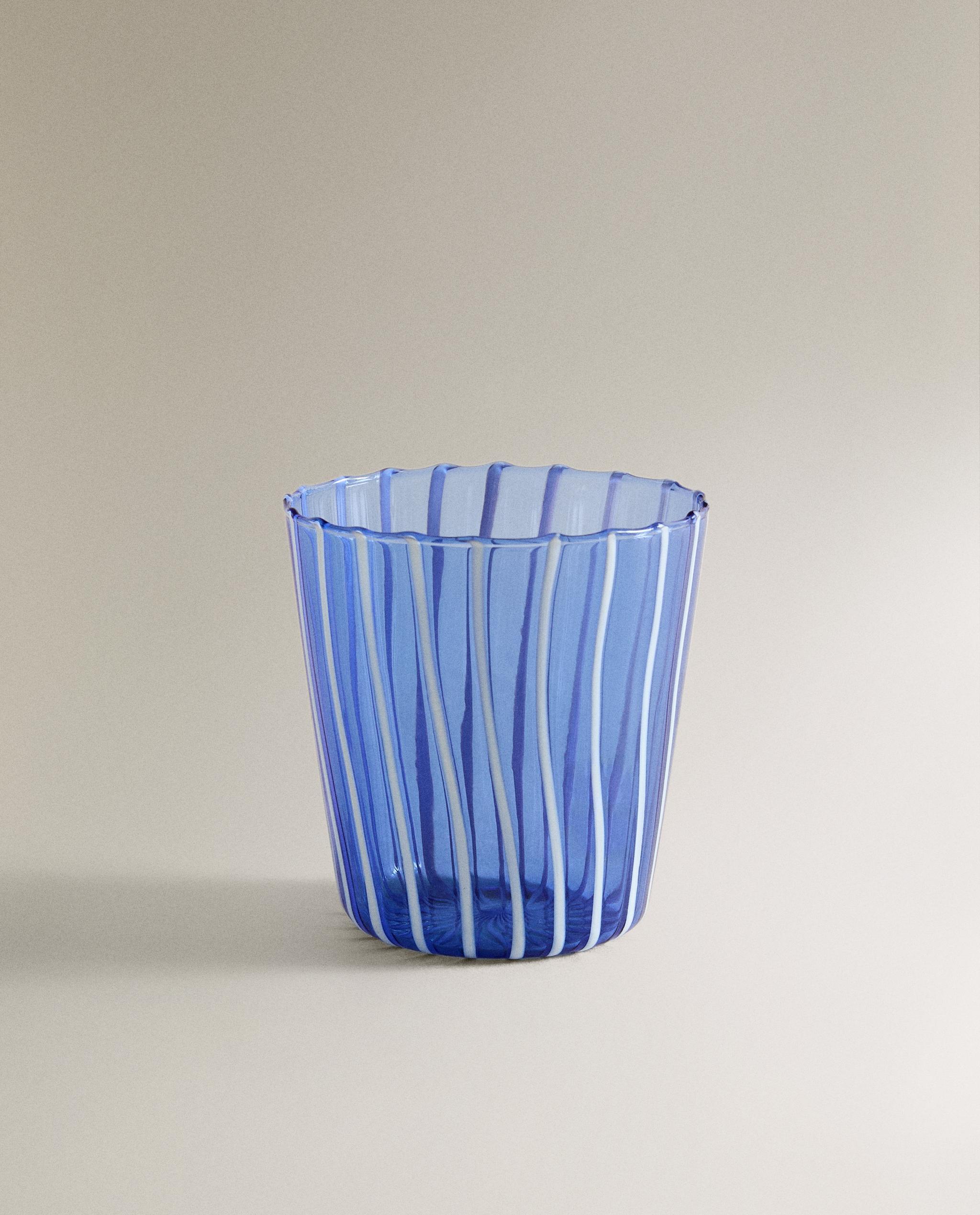 青色ストライプのガラス製器 ストライプ ボロシリケイトガラスコップ | Zara Home 日本/Japan