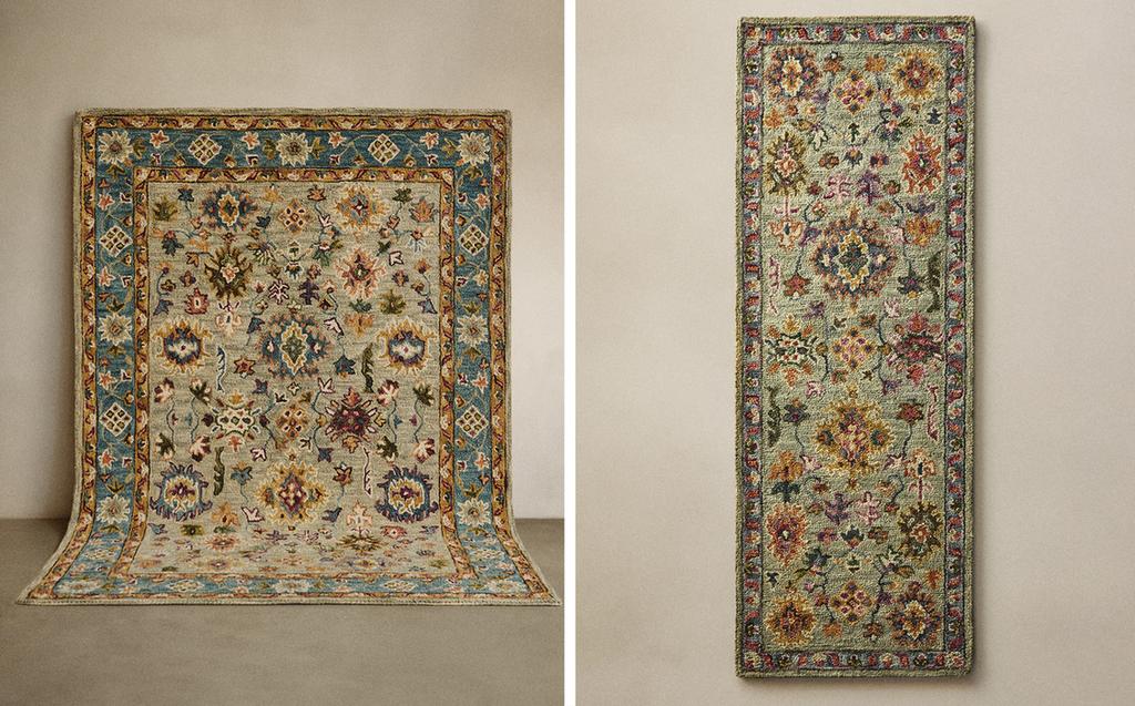 WOLLEN SYMMETRISCH VLOERKLEED MET BLOEMENPRINT WOLLEN SYMMETRISCH VLOERKLEED MET BLOEMENPRINT