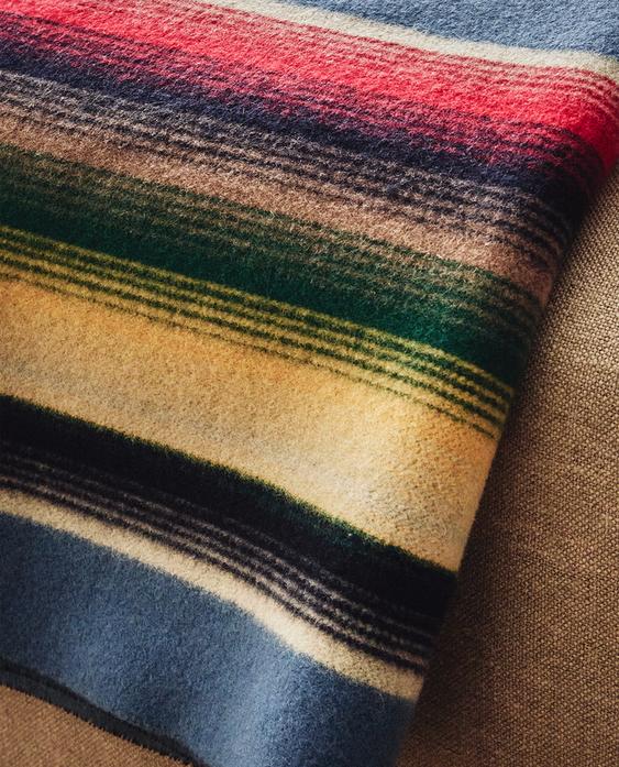 WOOL THROW WITH MULTICOLOURED STRIPE BAND