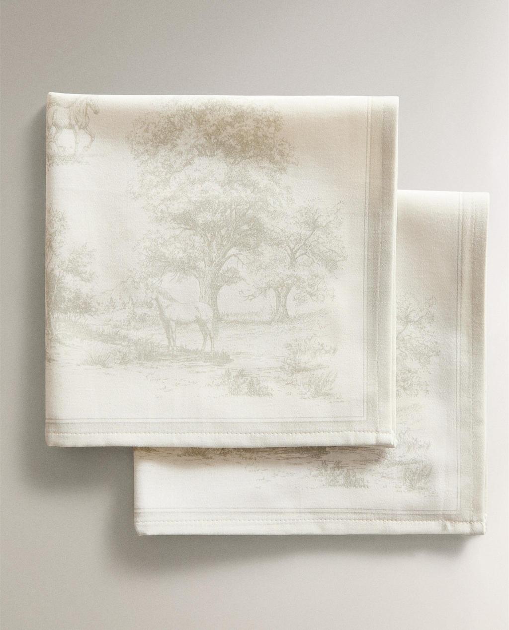 LOT DE SERVIETTES TOILE DE JOUY CHEVAUX (LOT DE 2)