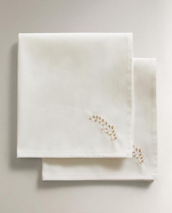 PLANT EMBROIDERY SATEEN NAPKIN (PACK OF 2)