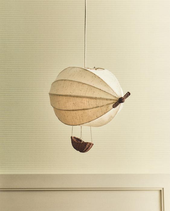 Whimsical Children's Zeppelin Ceiling Lampshade - Cotton & Rattan