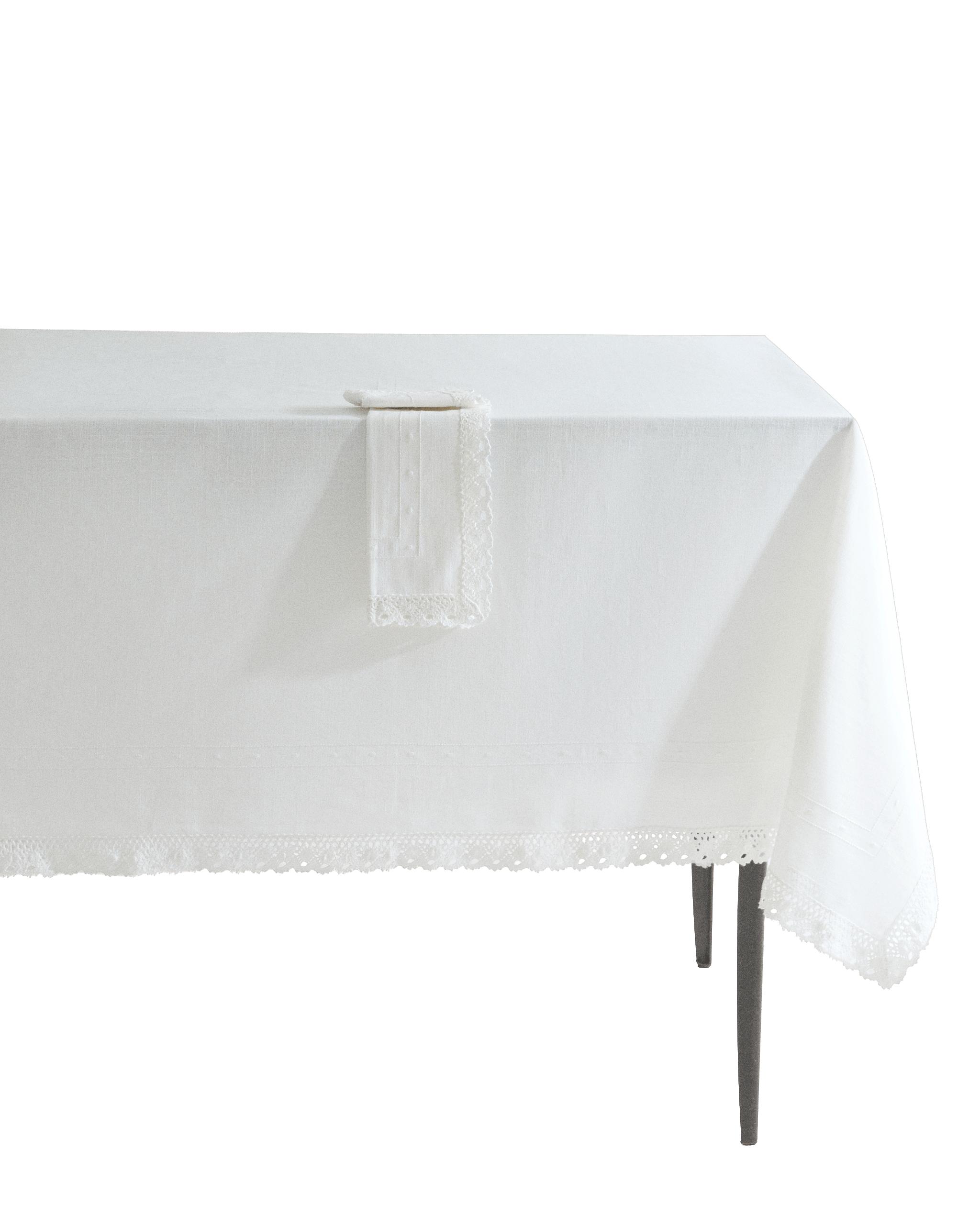 EMBROIDERED COTTON TABLECLOTH WITH LACE TRIM product thumbnail 2