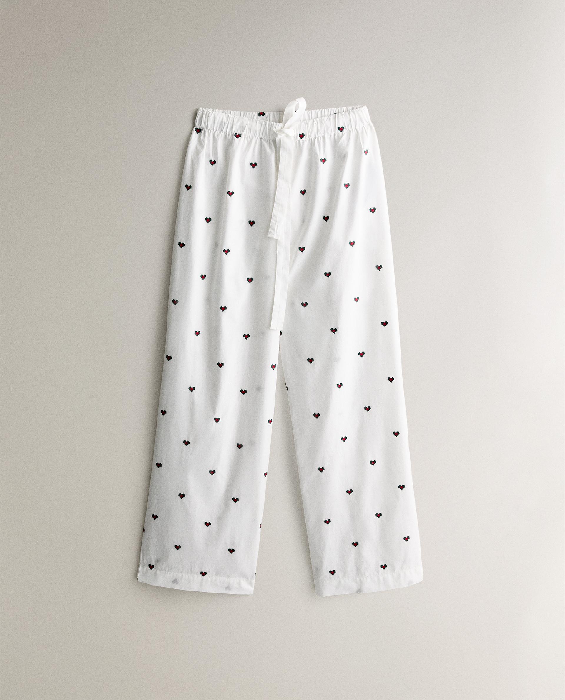 COTTON PAJAMA BOTTOMS WITH CHRISTMAS HEARTS