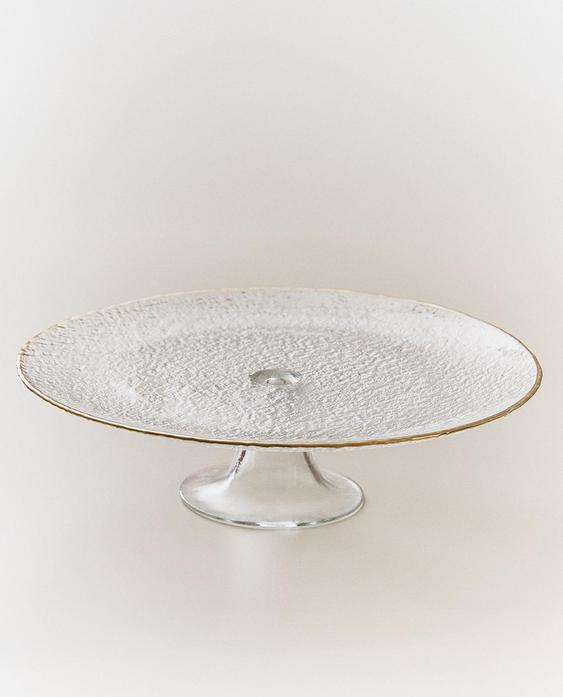 GLAZEN SERVEERSCHAAL MET RELIËF EN GOUDKLEURIGE RAND