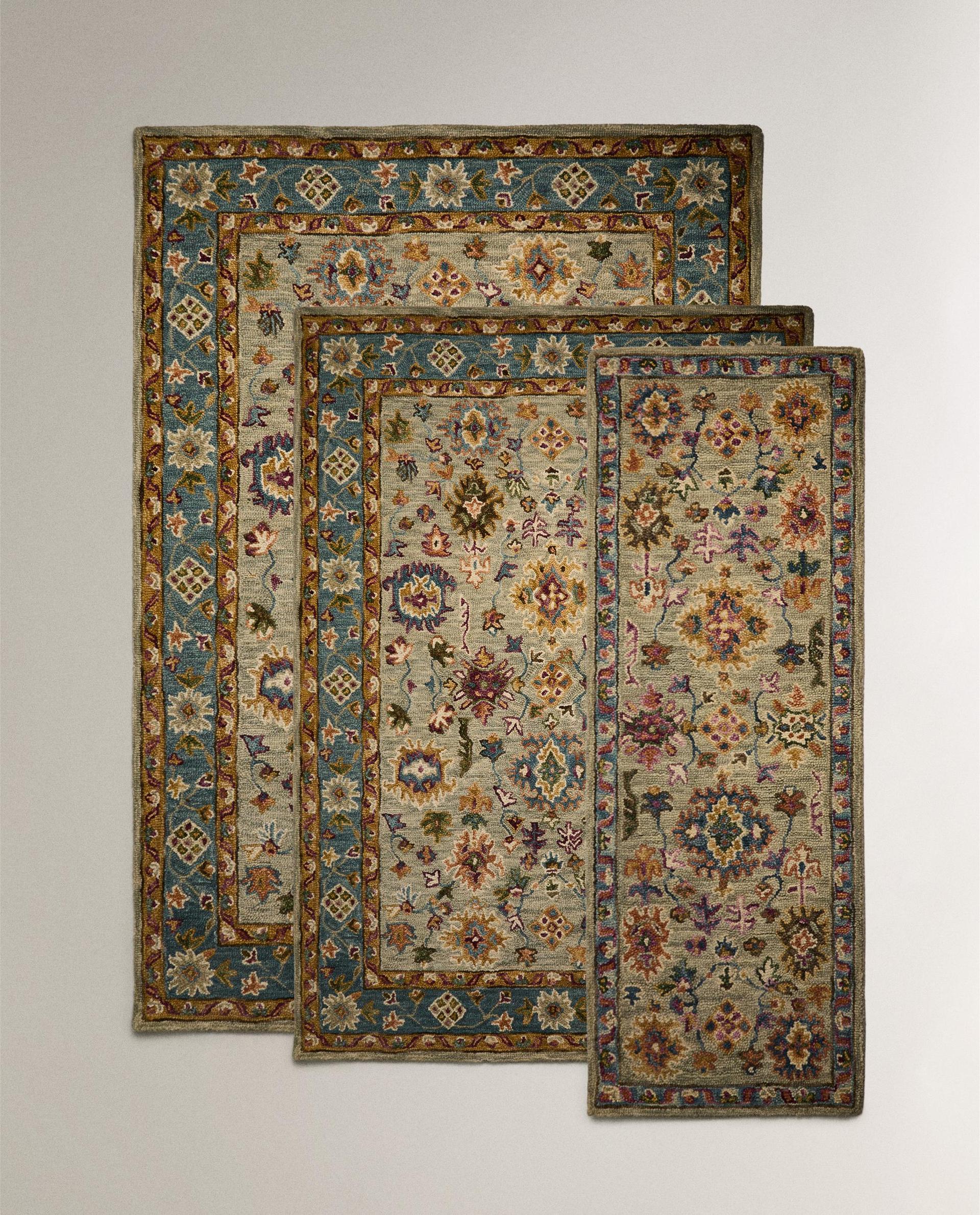 WOOL SYMMETRICAL FLORAL PRINT RUG WOOL SYMMETRICAL FLORAL PRINT RUG