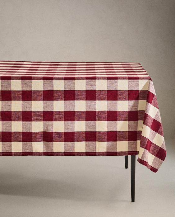 大型格紋棉質桌布
