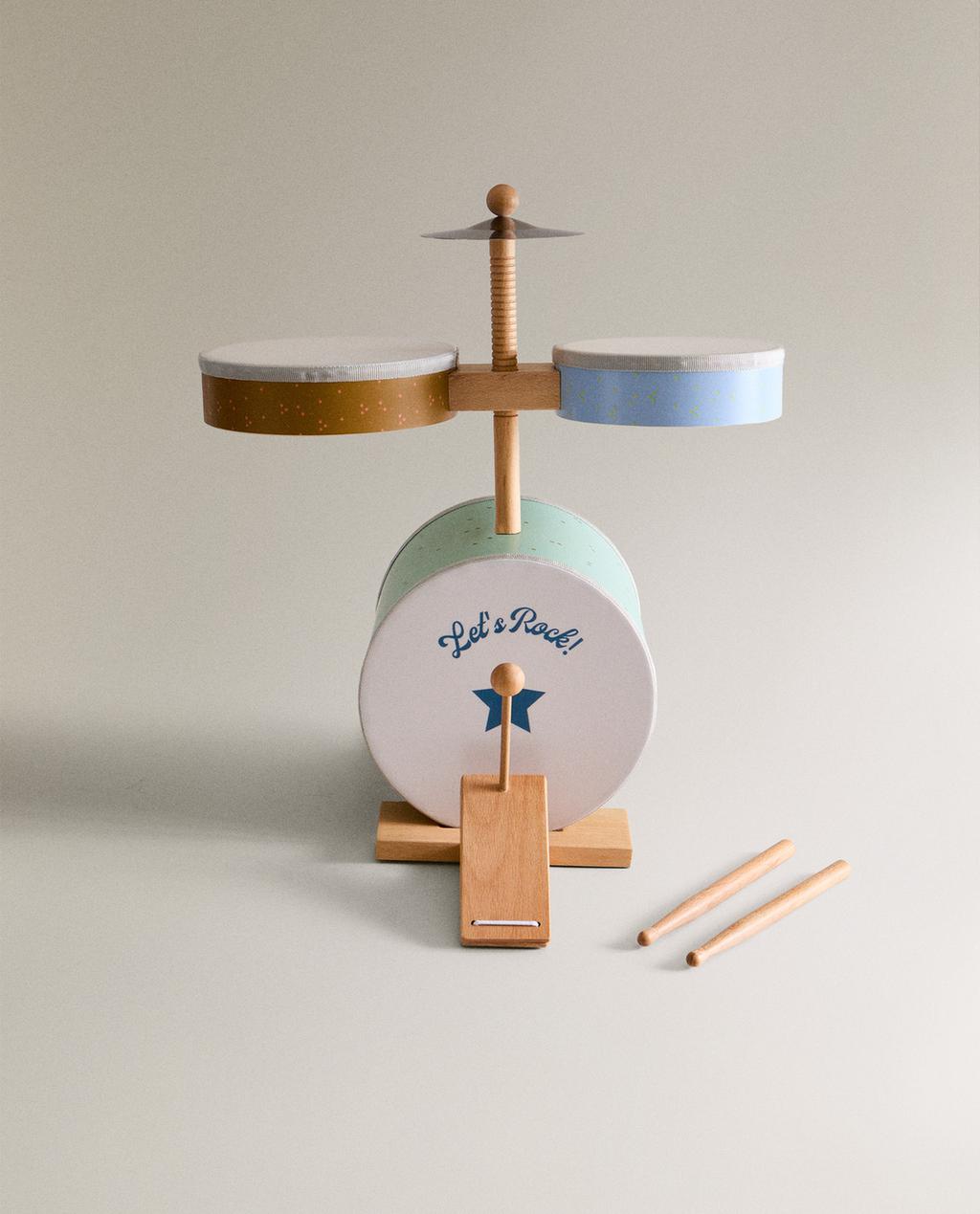 STRUMENTO GIOCATTOLO BATTERIA PER BAMBINI IN LEGNO
