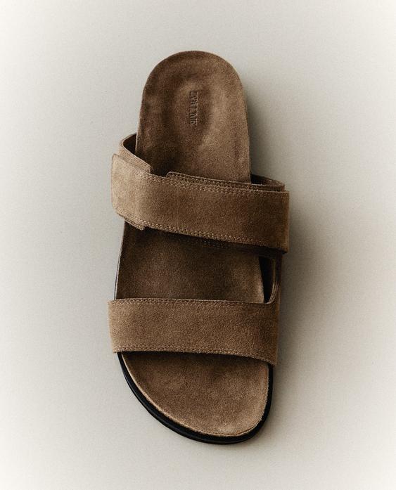 SPLIT LEATHER DOUBLE-STRAP SANDALS