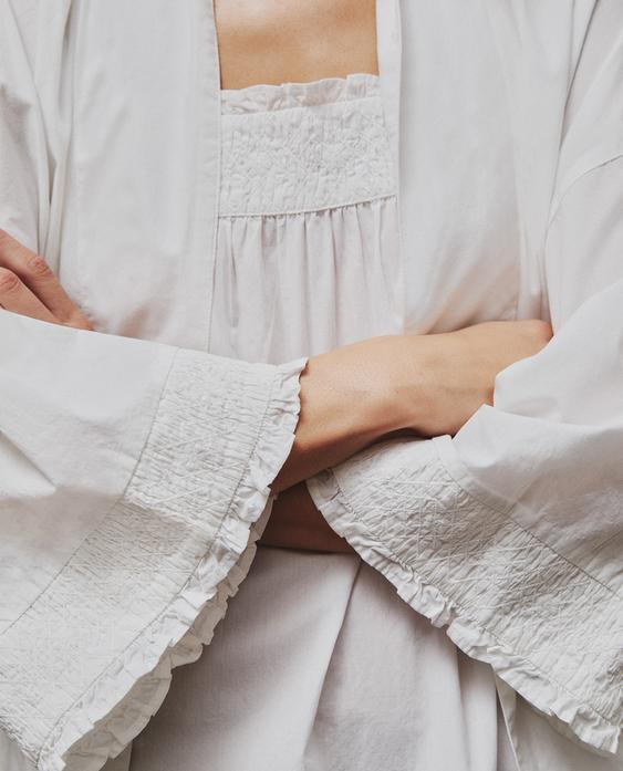 GATHERED COTTON DRESSING GOWN