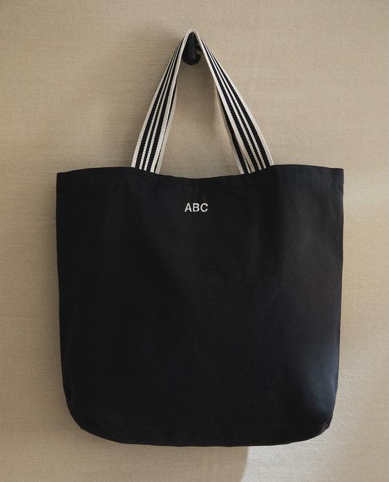 REVERSIBLE STRIPED FABRIC TOTE BAG