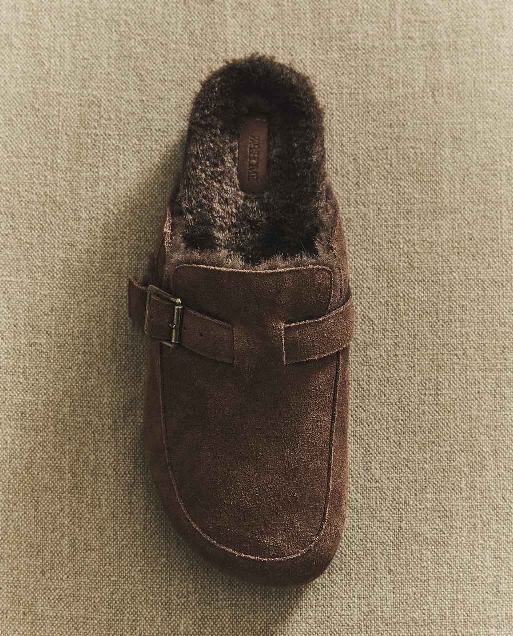 WARM LEATHER CLOGS WITH BUCKLE