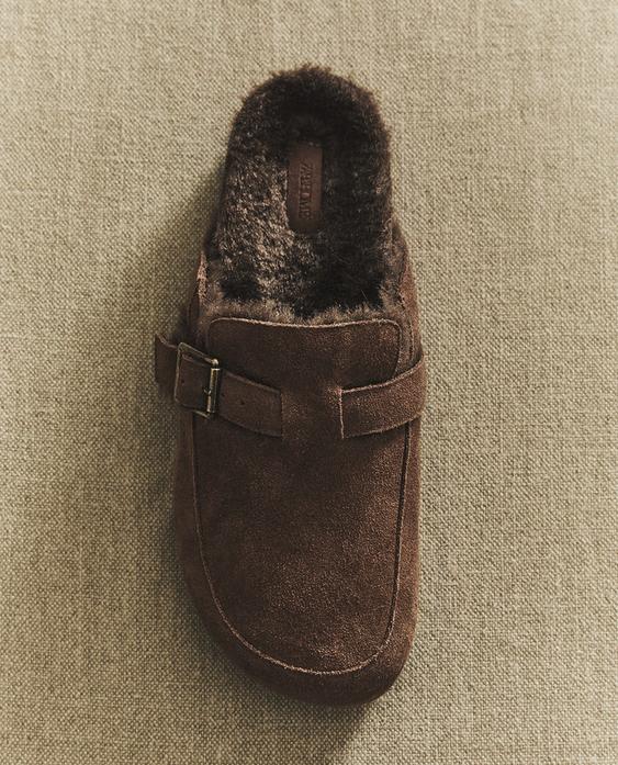 WARM LEATHER CLOGS WITH BUCKLE WARM LEATHER CLOGS WITH BUCKLE