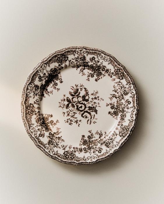 DESSERTTELLER AUS STEINGUT MIT BLUMENPRINT