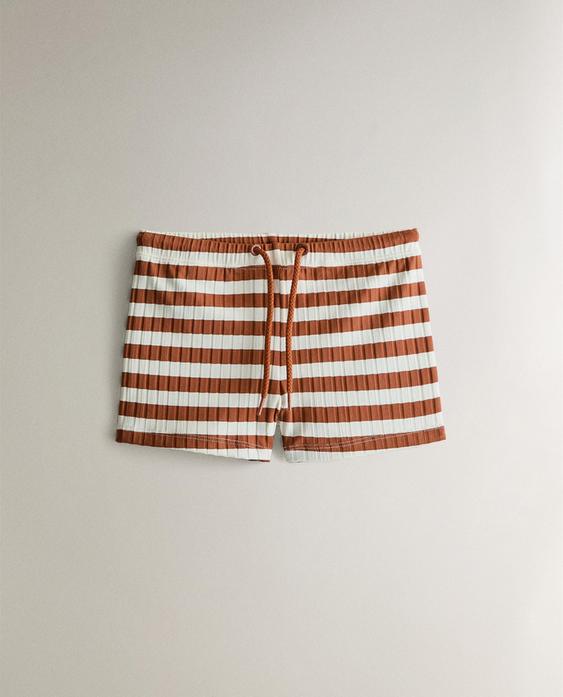 KIDS’ STRIPED BEACH BERMUDA SWIMMING TRUNKS