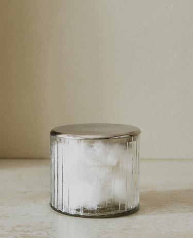 RAISED GLASS AND METAL BATHROOM JAR