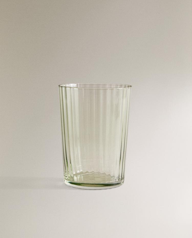 GLASS SOFT DRINK TUMBLER WITH LINE DESIGN