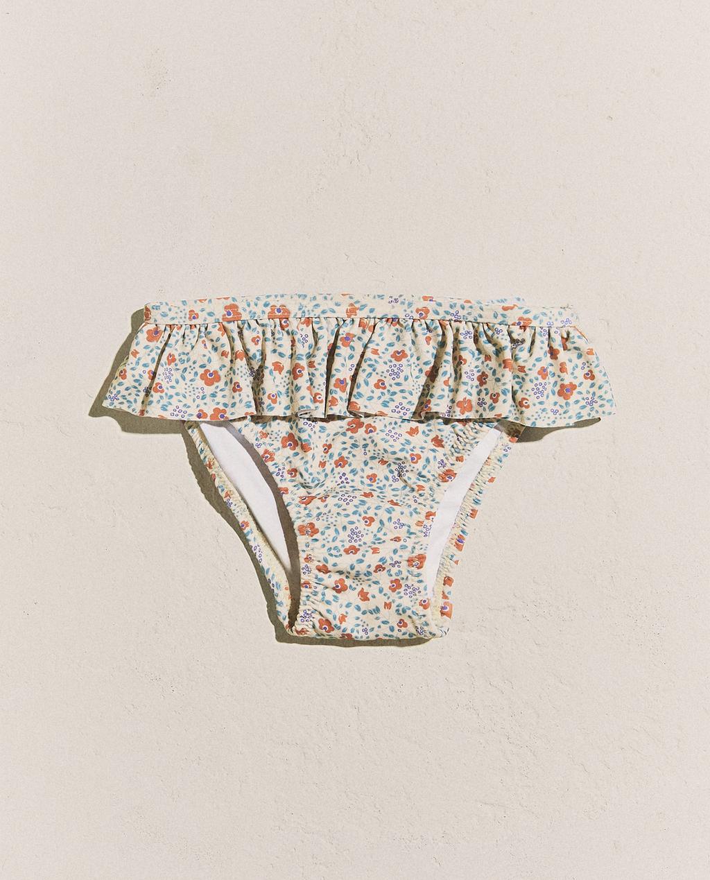 트로피컬 플로랄 프린트 프릴 비치용 베이비 팬츠