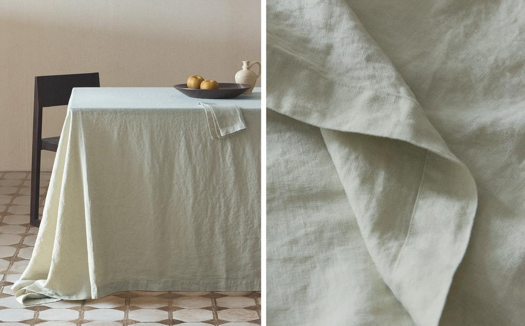 TISCHDECKE AUS GEWASCHENEM LEINEN TISCHDECKE AUS GEWASCHENEM LEINEN