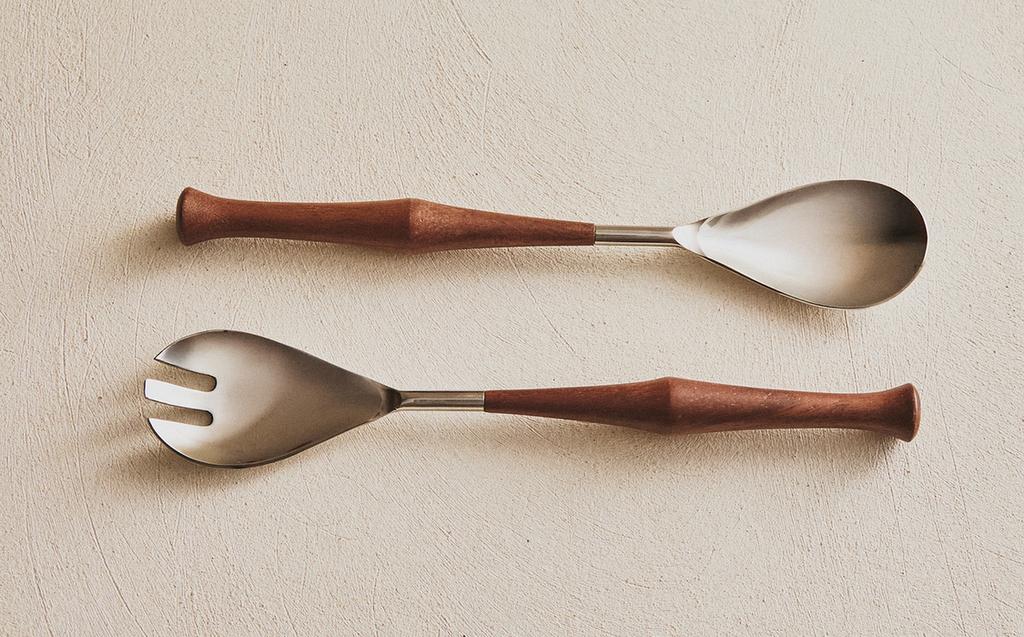 SET OF STEEL AND WOOD SALAD SERVERS (SET OF 2)