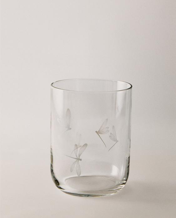 VERRE MOTIF LIBELLULE
