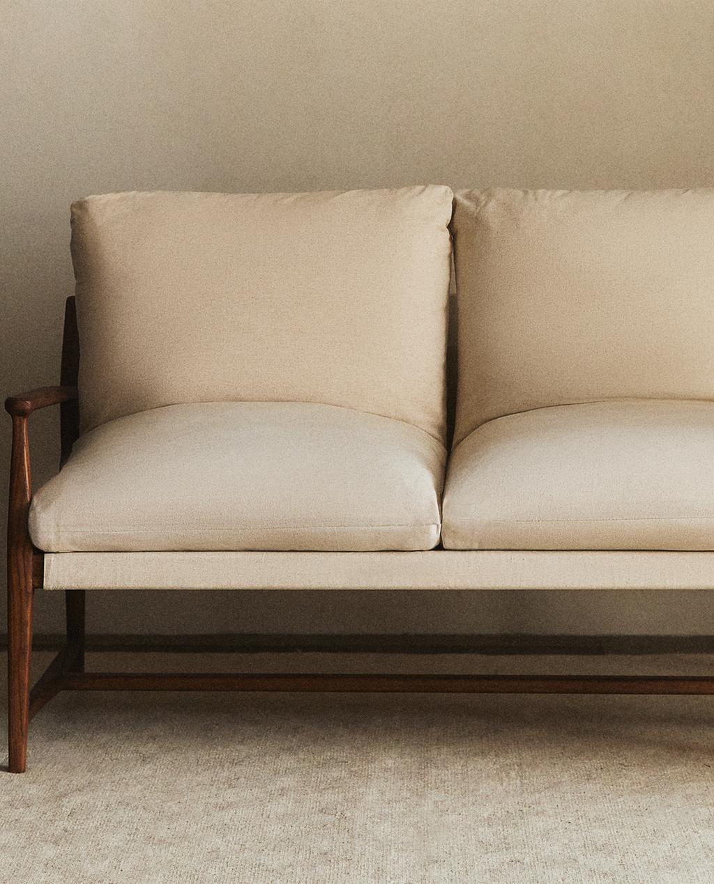 WOODEN COUCH AND CUSHION WITH REMOVABLE COVER