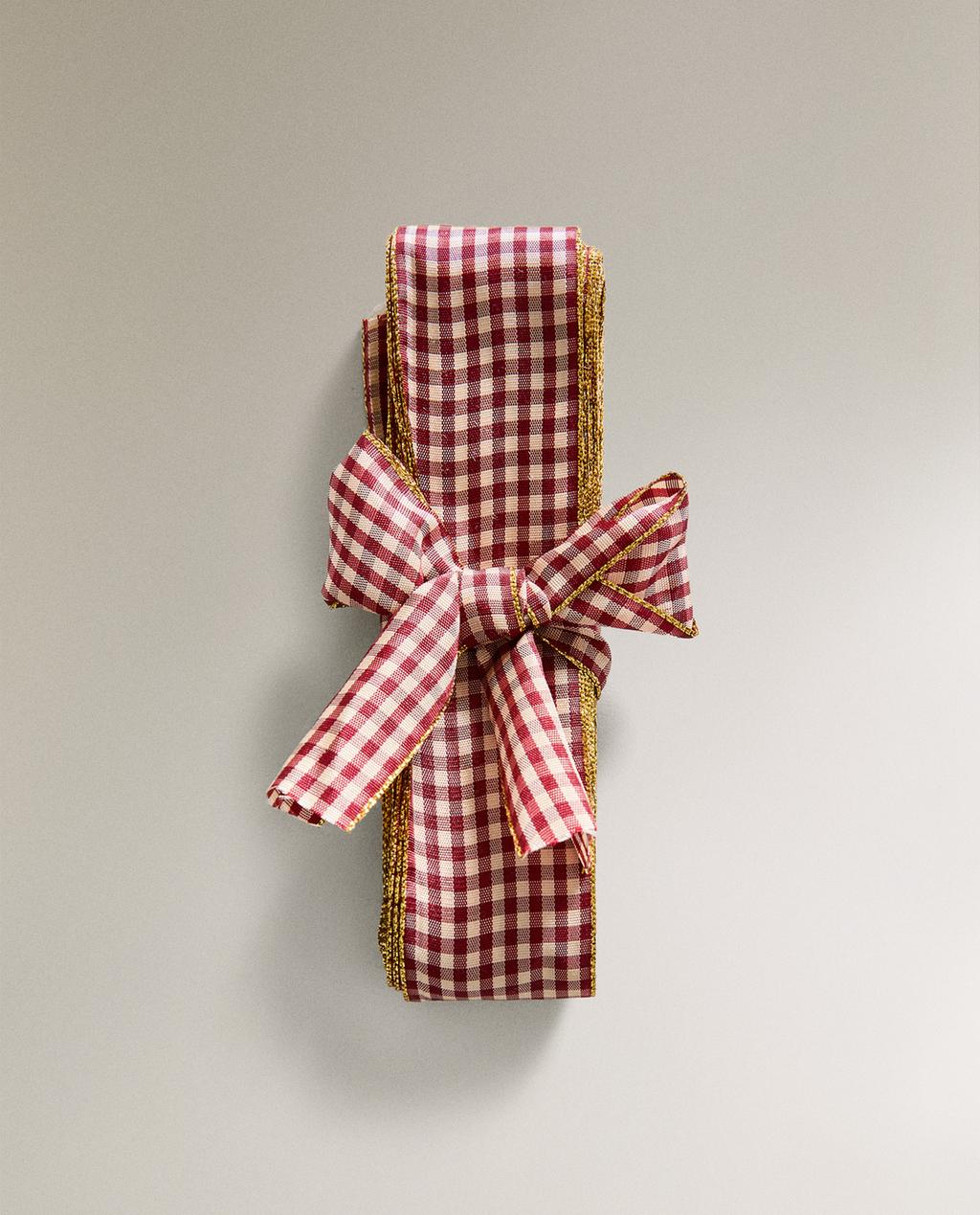 CHECK CHRISTMAS WRAPPING RIBBON